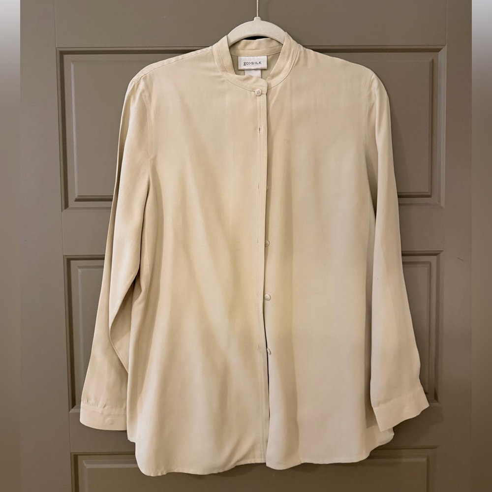 Beige Button Down 100% silk Shirt